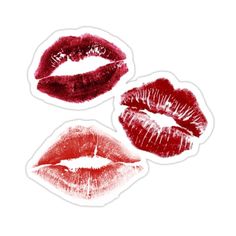 three red lipstick stickers on a white background