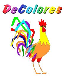 an image of a rooster with colors on it's back and words in the background