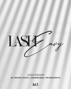 the logo design for laser envy is shown in black and white, as well as an image