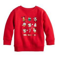 Give her wardrobe a festive refresh with this girls' Mickey Mouse and friends holiday sweatshirt from Jumping Beans. ©Disney Click on this KIDS APPAREL & SHOES GUIDE to find the perfect fit and more! Give her wardrobe a festive refresh with this girls' Mickey Mouse and friends holiday sweatshirt from Jumping Beans. ©Disney Click on this KIDS APPAREL & SHOES GUIDE to find the perfect fit and more! FEATURES Crewneck Long sleeves Mickey Mouse and friends design Fleece constructionFABRIC & CARE Cott Disneyland Christmas Outfit, Clothes Guide, Red Disney, Friends Graphic, Shoes Guide, Disneyland Christmas, Friends Design, Friends Holiday, Baby Boy Tops