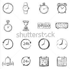 hand drawn clocks and timers icons on white background stock photo, royalty image and royalty