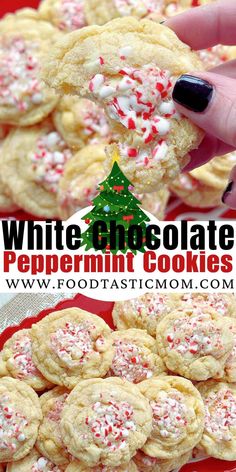 white chocolate peppermin cookies with sprinkles on top and in the middle