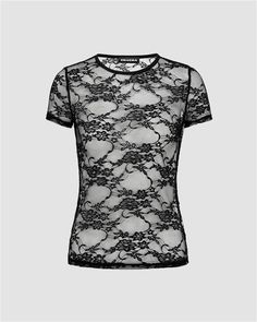 Details: Short-sleeve mesh top with floral lace designTop Length: NormalSleeve Length: Short SleevesMaterials:95% Polyester + 5% Spandex Stretch Lace Mesh Top With Sheer Sleeves, Lace Mesh Top With Sheer Sleeves And Stretch, Stretch Lace Mesh Top, Stretch Lace Top With Crew Neck, Black Lace Mesh Top, Stretch Mesh Lace Top, Black Tops With Contrast Lace For Party, Lace Mesh Top With Lace Trim For Night Out, Black Lace Mesh Top For Spring