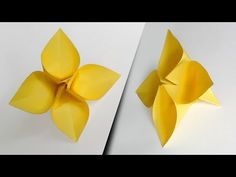 an origami flower is shown on the left and right side of a book