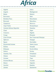 the african countries and their names are shown in this printable poster, which is also available