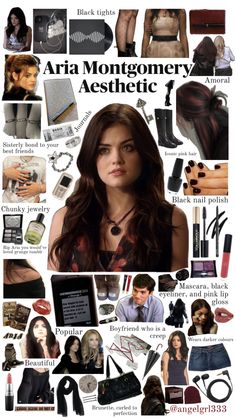 Mood board for aria Montgomery character in pretty little liars Montgomery Aesthetic, Pll Aria, Aria Montgomery Aesthetic, Pretty Little Liars Characters, Aria Montgomery Style, Pretty Little Liars Aria, Pll Outfits, Pretty Little Liars Outfits, Moodboard Collage