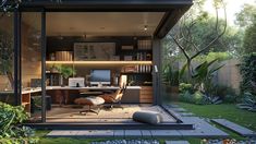 Backyard Office Shed, Baddie Bedroom Ideas, Maximalist Living Room, Backyard Guest Houses, Cozy Workspace, Backyard Cottage, Studio Shed, Modern Shed