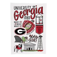 the university of georgia poster is displayed on a white background with red and black lettering