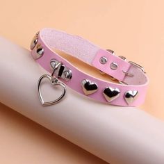 This Unique Piece Is A Wonderful Addition To Your Wardrobe And Your Style; Sure To Get Lots Of Compliments! Barbiecore Great For Valentine’s Day Or Anytime! Gsumpr50q00jxmj Leather Choker Collars Pink, Leash And Collar Art, Pastel Gothic Accessories, Pink Collar For Subs, Pastelgoth Accessories, Oc Things, Leather Choker Collars, Silhouette Necklace, Bff Jewelry