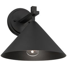 an image of a black wall light with a cone shade on the front and side