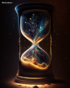 an hourglass with stars in the sky