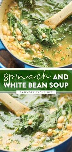 SPINACH AND WHITE BEAN SOUP Spinach And White Bean Soup Damn Delicious, Orzo White Bean Soup, Spinach And Cannellini Bean Soup, Orzo Bean Soup, White Bean Orzo Soup, White Bean And Orzo Soup, Sausage White Bean Spinach Soup, White Beans And Spinach Recipe, Spinach And White Beans