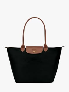 Longchamp Le Pliage Original Large Shoulder Bag, Black at John Lewis & Partners Longchamp Le Pliage Black, Long Champ Bag, Longchamp Le Pliage Large, Sac Vanessa Bruno, Longchamp Tote, Longchamp Bag, Longchamp Bags, Large Shoulder Bags, Black Tote