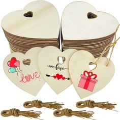 wooden heart tags tied together with twine