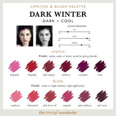 Dark Winter Lipstick, Autumn Lipstick, Deep Winter Palette Outfits, Color Analysis Winter, Winter Skin Tone, Palette Autumn, Winter Eyeshadow, Winter Lipstick, Cool Winter Color Palette