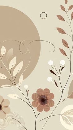 an abstract floral design with brown and white flowers on a light beige wallpaper background