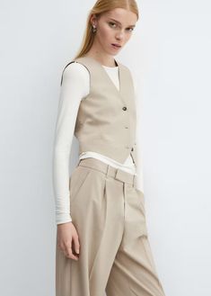 Suit vest with buttons - Women | Mango USA Vest Street Style, Waistcoat Outfit, Solo Player, Fall Vest, Suit Waistcoat, Mango Outlet, Suit Style, Suit Vest, Women's Coats & Jackets