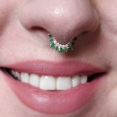 This stunning natural diamond and natural green emerald clicker style earring is a perfect accessory for your septum and daith. Crafted in 14k solid gold and a secure click mechanism, this ring fits like a charm. * Gold - 14k, Solid gold * Inner Diameter : 6 mm, 7 mm, 8 mm, 9 mm * Gauge : 18g, 16g, 14g * Gemstone 1 : Natural White diamond * Color/Clarity : H-I, Vs-Si * Gemstone 2 : Natural Emerald (for other gemstones, please convo) * Type : Clicker Find us on Instagram for exquisite designs: @a Emerald Nose Ring, Daith Ring, Unique Nose Rings, Daith Rings