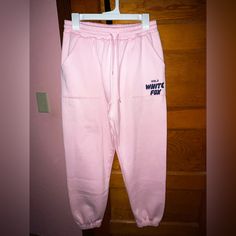 Brand New Never Worn White Fox Sweat Pants (Light Pink With Dark Blue Lettering) Size Medium White Fox Hoodie Pink, White Fox Hoodie Blue And Pink, White Fox Hoodie And Sweatpants, White Fox Boutique Sweatpants, Aviator Nation Sweatpants Pink, Pink Sweat, White Fox, Phone Holster, Pajama Shirt