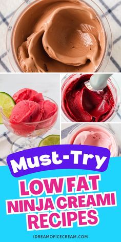 These are some of our favorite Ninja Creami low fat recipes! From vanilla ice cream to fruit sorbet to high protein to frozen yogurt, there's something for everyone! Try these delicious options for a healthy Ninja Creami dessert. Fat Free Recipes, Fruit Sorbet, Yogurt Recipes, Ice Cream Parlor, Recipes To Try