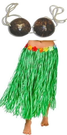 a man wearing a grass skirt and sunglasses