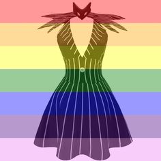 a dress on a rainbow striped background with an image of a bird in the middle