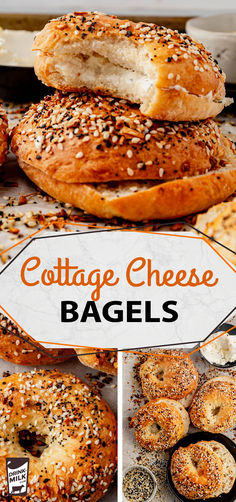 collage of cottage cheese bagels with text overlay that reads cottage cheese bagels