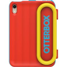 a red and yellow case with the word otterbox on it