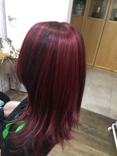 Brown Hair With Cherry Red Highlights, Red And Violet Hair, Alt Red Hair, Violet Hair Color, Red And Violet, Hire Style, Egg Head