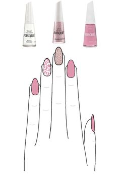 esmaltes: branco puríssimo - risqué  granulado rosé - risqué  astral - risqué Nails Inspo, Beautiful Nails, Nail Colors, Glitter, Pink