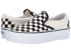 Vans Classic Slip-On Platform Slip on Shoes Black and White Checker/White Vans Platform Slip On, Outfits Con Vans, Vans Platform, White Platform Shoes, Checkered Shoes, Shoes Black And White, White Slip On Shoes, Digital Closet, Slip On Trainers