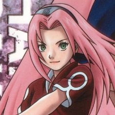 an anime character with pink hair holding a scissor in one hand and looking at the camera