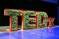 the letters ted and ted are made out of fake plants in front of a black wall