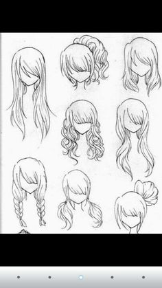 an image of different hairs and ponytails drawn in pencil on white paper with black ink