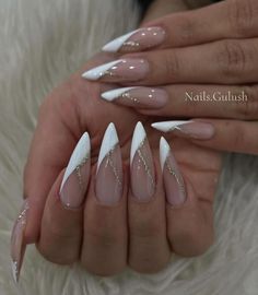 Elegant Stiletto Nails, French Tip Stiletto, Stiletto Nails Designs Classy, White Tip Acrylic Nails, French Manicure Nail Designs, Kylie Nails, Posh Nails, Elegant Touch Nails, Ring Finger Nails