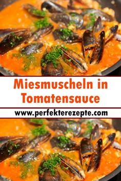 Miesmuscheln in Tomatensauce, ein sehr tolles Rezept mit Urlaubsfeeling! Fish And Seafood, Seafood, Meat, Fish, Chicken