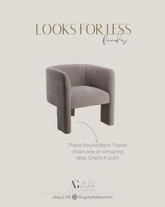 an advertisement for a chair with the words looks for less on it