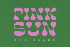 the pink sun logo is shown on a green background with white letters that spell out the word