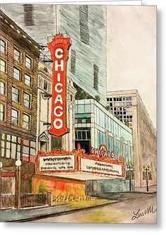 a drawing of the chicago theater marquee