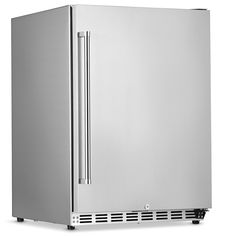 a stainless steel refrigerator with no ice maker