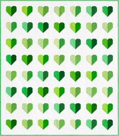 green hearts are arranged in the shape of squares