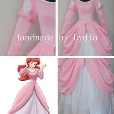 princess aurora from the little mermaid cosplay costume is shown in three different views