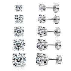 PRICES MAY VARY. 【5 PAIRS Flatback Earrings SET】5 pairs of stud earrings in 5 sizes, 3mm/4mm/5mm/6mm/7mm.with 5mm flatted back end; made of 316L durable stainless steel.The flat earring backs add extra protection for you. No worry about losing, convenient to take on and off. These stud earrings are so classic and cute that women and men of all ages can enjoy them all day every day. 【HEALTHY MATERIAL】The exquisite craft of plating and 316L stainless steel makes these stud earrings absolutely hypo Flat Earring, Sparkle Earrings, Ear Stud, Cz Stud Earrings, Stud Set, Stud Earrings Set, Stainless Steel Earrings, Exquisite Jewelry, Ear Studs