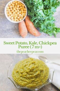 sweet potato, kale and chickpea puree mix in a glass bowl