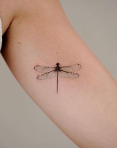 a small dragonfly tattoo on the arm