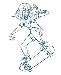 a drawing of a girl on a skateboard