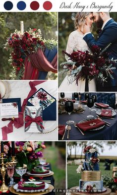 a collage of photos with red, blue and gold wedding colors in the same color scheme