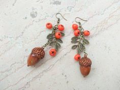 Acorn earrings autumn jewelry rowan earrings berries jewelry Fall Earring Ideas, Berry Jewelry, Rowan Berries, Acorn Earrings, Eye Rings, Autumn Earrings, Autumn Jewelry, Diy Necklaces, Art 2024