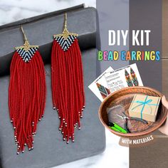 Embark on a journey of creativity with this beading kit! Everything you need to craft your own stunning earrings is included: high-quality materials, a beautifully designed pattern, and a detailed PDF tutorial. There's a unique magic to handmade gifts--they carry a piece of your essence within them. Whether it's a heartfelt present for your mom, sister, daughter, in-law, or cherished members of your wedding party, this kit is a perfect expression of love and appreciation. Create unforgettable me Bead Matted, White Tips, White Tip, Beaded Earrings Patterns, Bead Kits, Red Earrings, Earrings Unique, Unique Gifts For Her, Earring Patterns