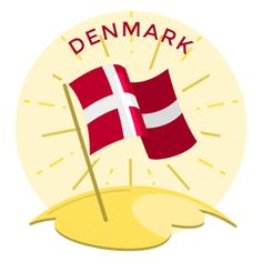 a danish flag flying on top of a hill with the word denmark in red and white